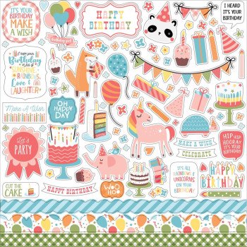 Наліпки Echo Park Birthday Girl Cardstock Stickers Elements 30*30см