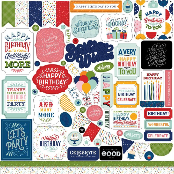 Наліпки Echo Park Birthday Salutations Cardstock Stickers Elements 30*30см