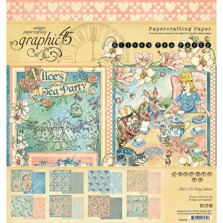 Набір паперу 20*20см Graphic 45 Alice's Tea Party 24/Pkg