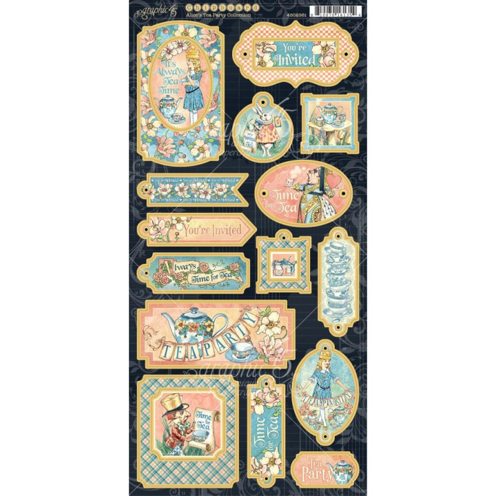  Чіпборд Graphic 45 Alice's Tea Party Chipboard Die-Cuts 15*33см