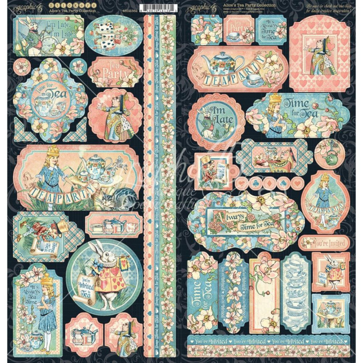 Наліпки Graphic 45 Alice's Tea Party Cardstock Stickers Elements 30*30см