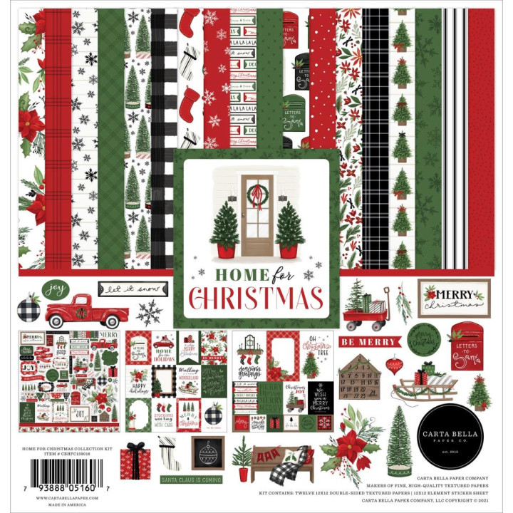 Набір паперу 30*30см Carta Bella Collection Kit Home For Christmas 12/Pkg