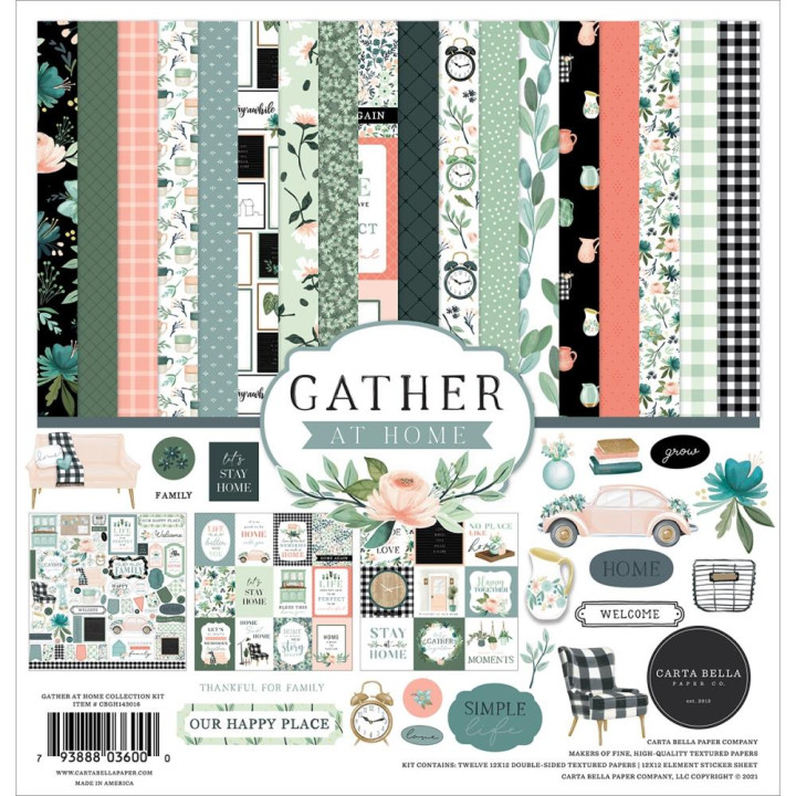 Набір паперу 30*30см Carta Bella Collection Kit Gather At Home 12/Pkg