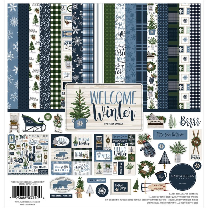 Набір паперу 30*30см Carta Bella Collection Kit Welcome Winter 12/Pkg