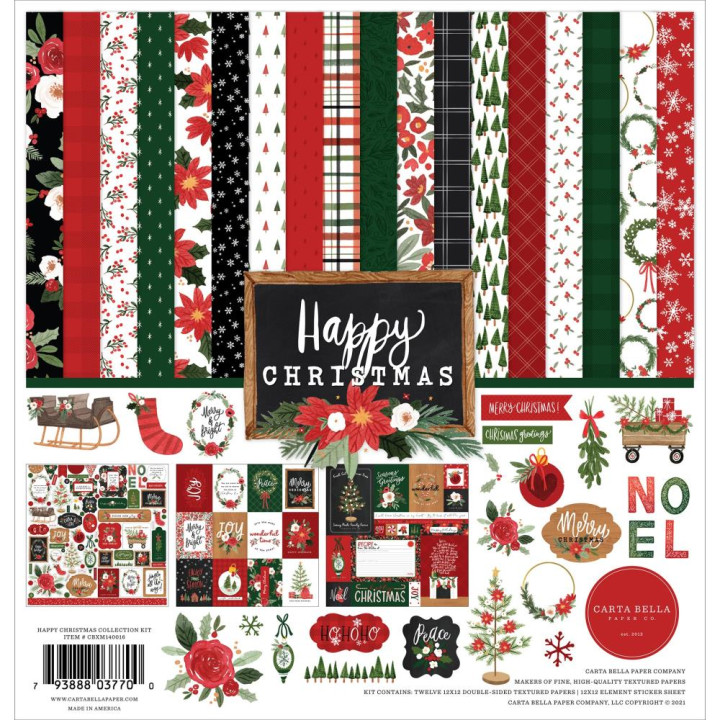 Набір паперу 30*30см Carta Bella Collection Kit Happy Christmas 12/Pkg
