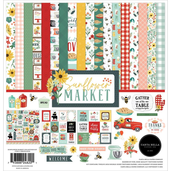 Набір паперу 30*30см Carta Bella Collection Kit Sunflower Market 12/Pkg