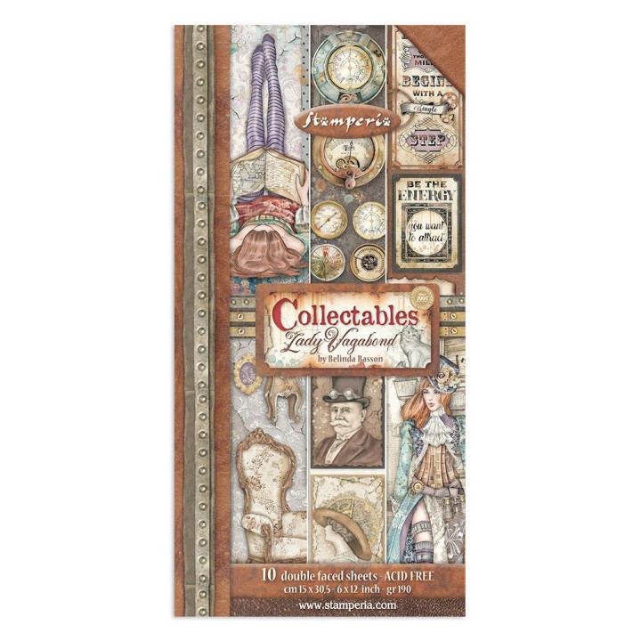 Набір паперу 15*30см Stamperia Collectables Lady Vagabond Lifestyle 10/Pkg