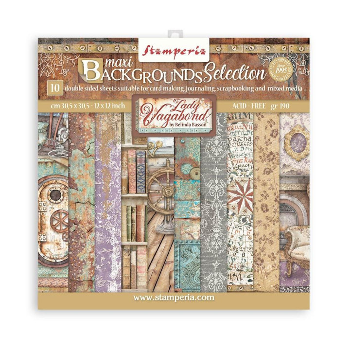 Набір паперу 30*30см Stamperia Backgrounds Lady Vagabond Lifestyle 10/Pkg