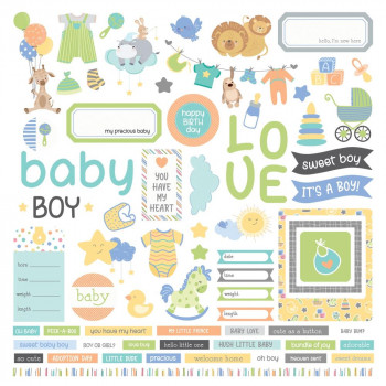Наліпки PhotoPlay Hush Little Baby Boy Cardstock Stickers Elements 30*30см