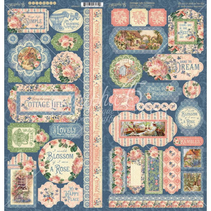 Наліпки Graphic 45 Cottage Life Cardstock Stickers Elements 30*30см