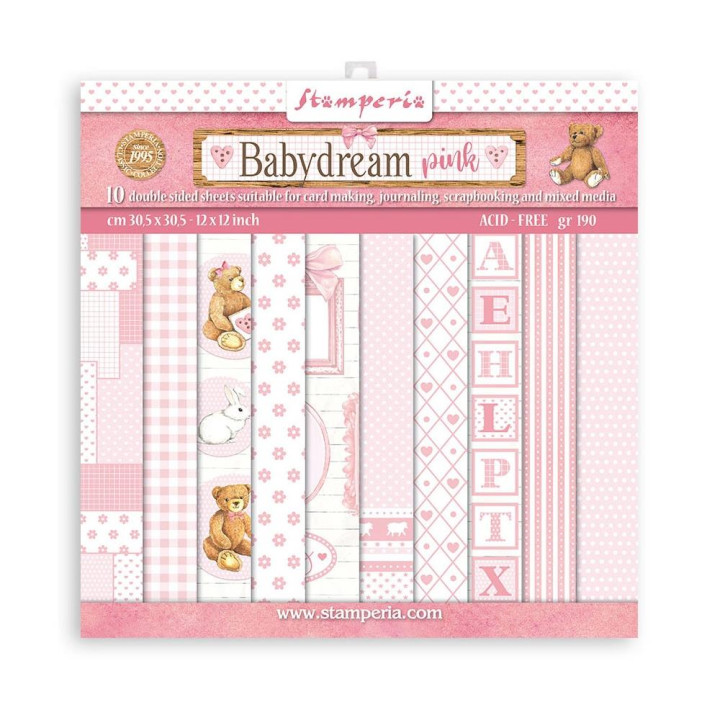 Набір паперу 20*20см Stamperia Backgrounds Baby Dream Pink, Day Dream 10/Pkg