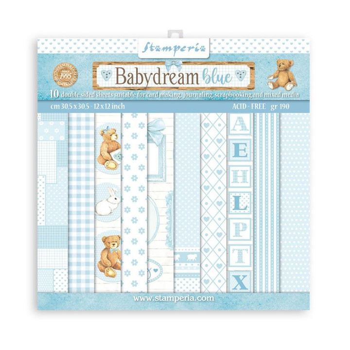 Набір паперу 20*20см Stamperia Backgrounds Baby Dream Blue, Day Dream 10/Pkg