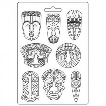 Молд Stamperia Soft Maxi Mould Tribal Masks, Savana 21*29см