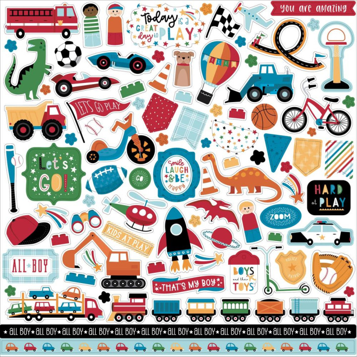 Наліпки Echo Park Play All Day Boy Cardstock Stickers Elements 30*30см