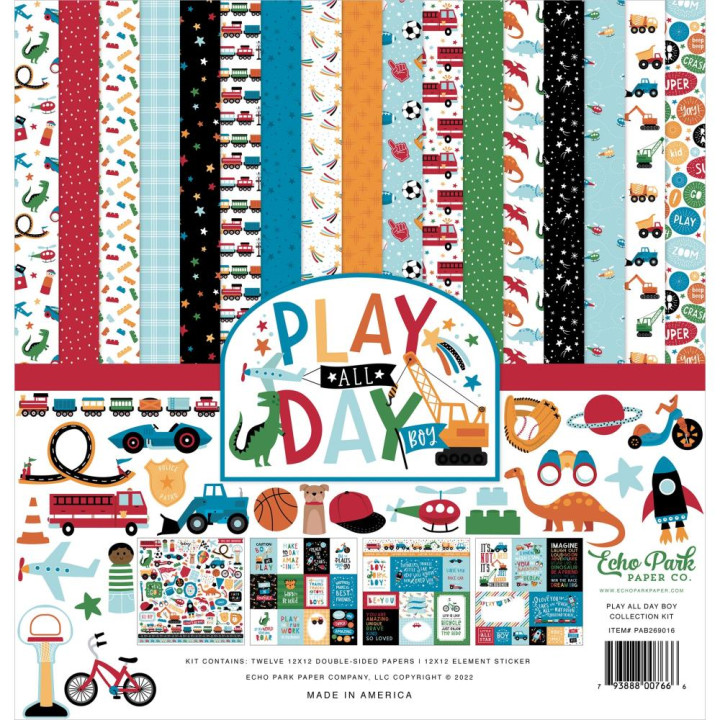 Набір паперу 30*30см Echo Park Play All Day Boy 12/Pkg