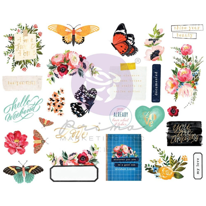  Наліпки з чіпборду Prima Painted Floral Chipboard Stickers 26/Pkg