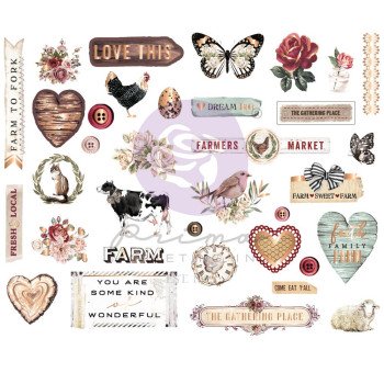  Наліпки з чіпборду Prima Farm Sweet Farm Chipboard Stickers 35/Pkg