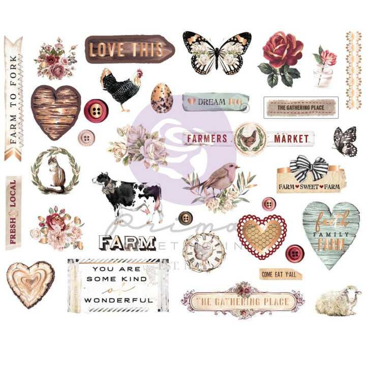  Наліпки з чіпборду Prima Farm Sweet Farm Chipboard Stickers 35/Pkg