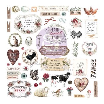 Висічки Prima Farm Sweet Farm Cardstock Ephemera & Stickers 72/Pkg