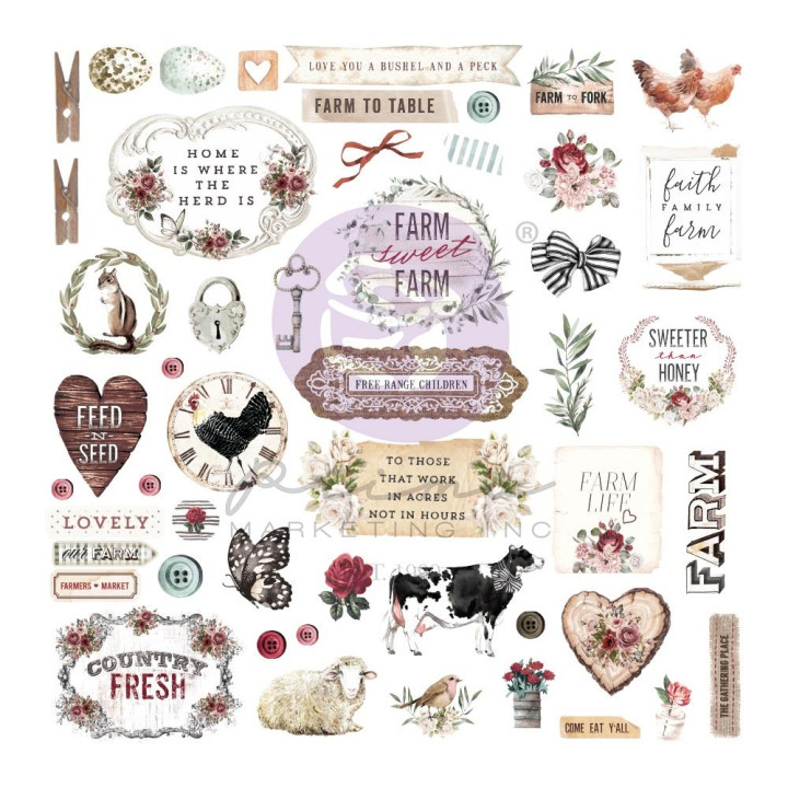 Висічки Prima Farm Sweet Farm Cardstock Ephemera & Stickers 72/Pkg