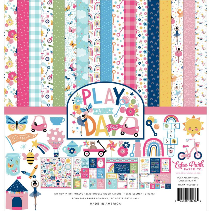 Набір паперу 30*30см Echo Park Play All Day Girl 12/Pkg