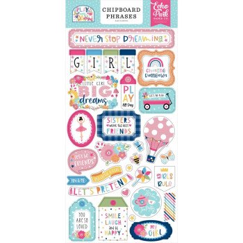  Наліпки з чіпборду Echo Park Play All Day Girl Phrases 15*33см