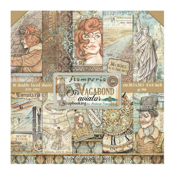 Набір паперу 20*20см Stamperia Sir Vagabond Aviator 10 аркушів