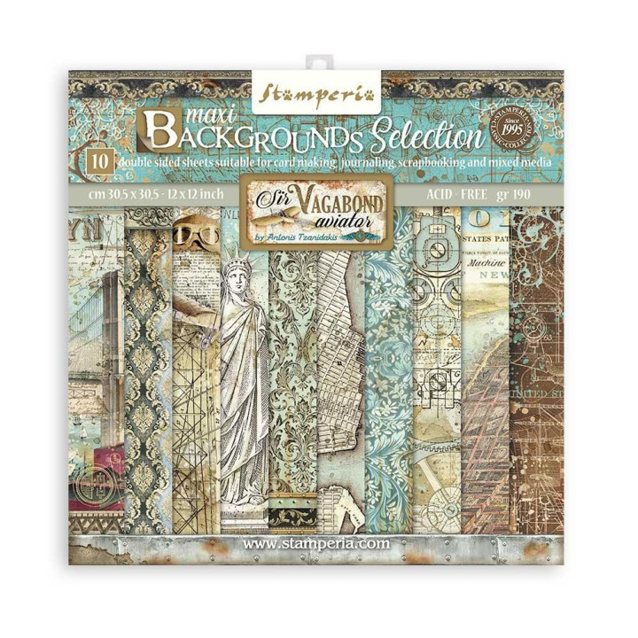 Набір паперу 30*30см Stamperia Sir Vagabond Aviator Backgrounds 10/Pkg